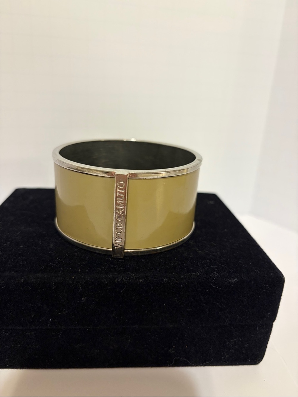 Vince Camaro Women’s Bracelet Bangle Cuff Putty Gray & Silver Logo